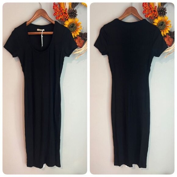 Marine Layer Lexi Rib Short Sleeve Midi Dress Extra Small in Black - Picture 1 of 6